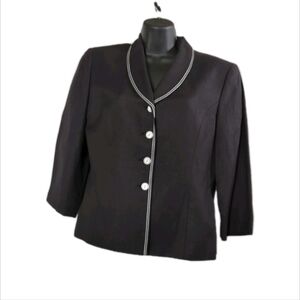 Vintage Le Suit Women's Black with White Trim Long Sleeve Blazer 10P